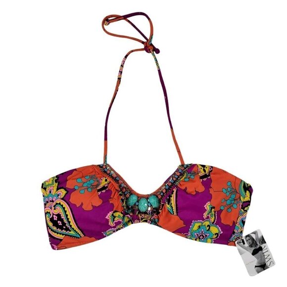 Victorias Secret Bandeau Bikini Top Size L Beaded Sequins Tie Neck Back Hook New - Picture 7 of 10